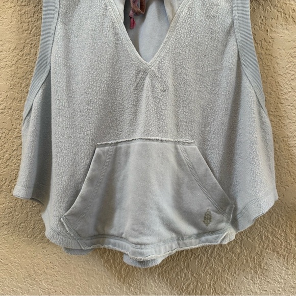 Free People Hoodie Meadowbrook Sleeveless Sweater Top Casual Lounge Blue Small - Picture 6 of 11